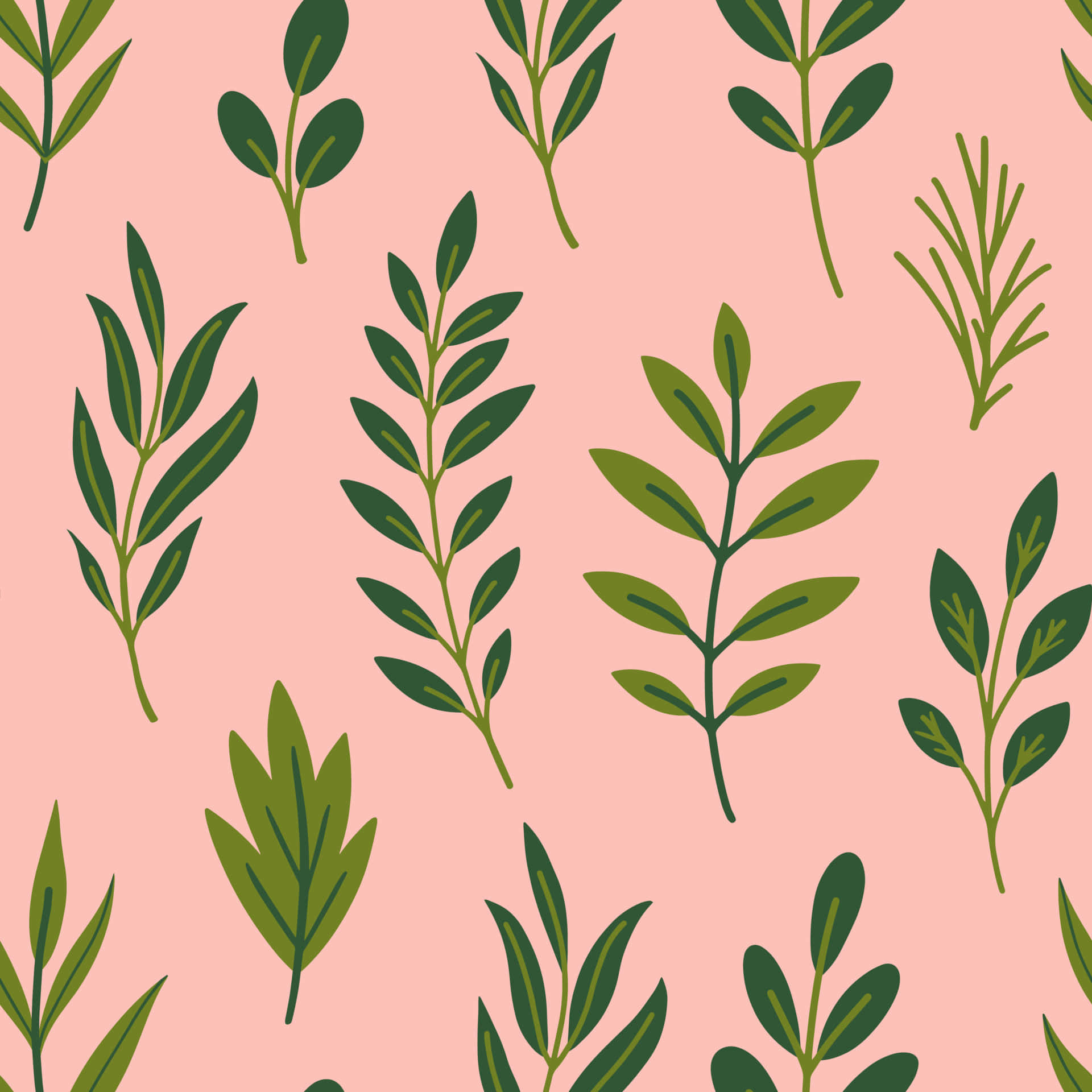 Green Leaf Patterns_ Pink Background Wallpaper