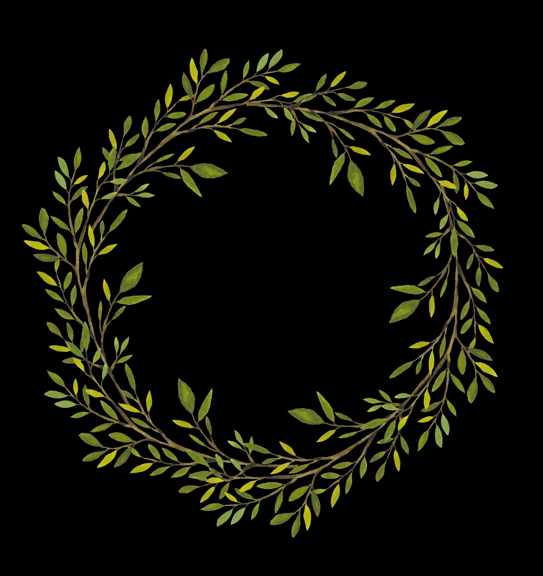 Green Leaf Wreathon Black Background PNG