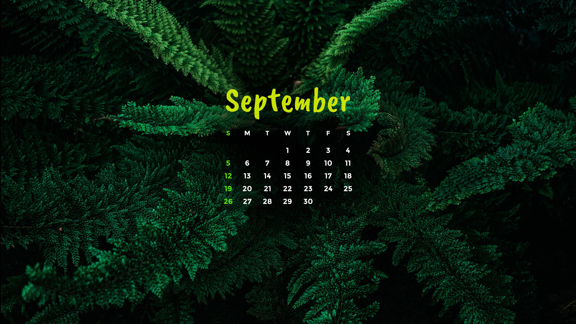 Green Leaves September 2021 Calendar