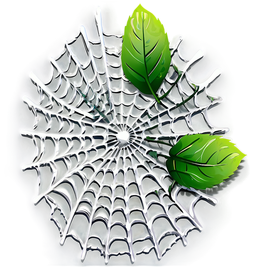 Green Leaveson Spider Web PNG