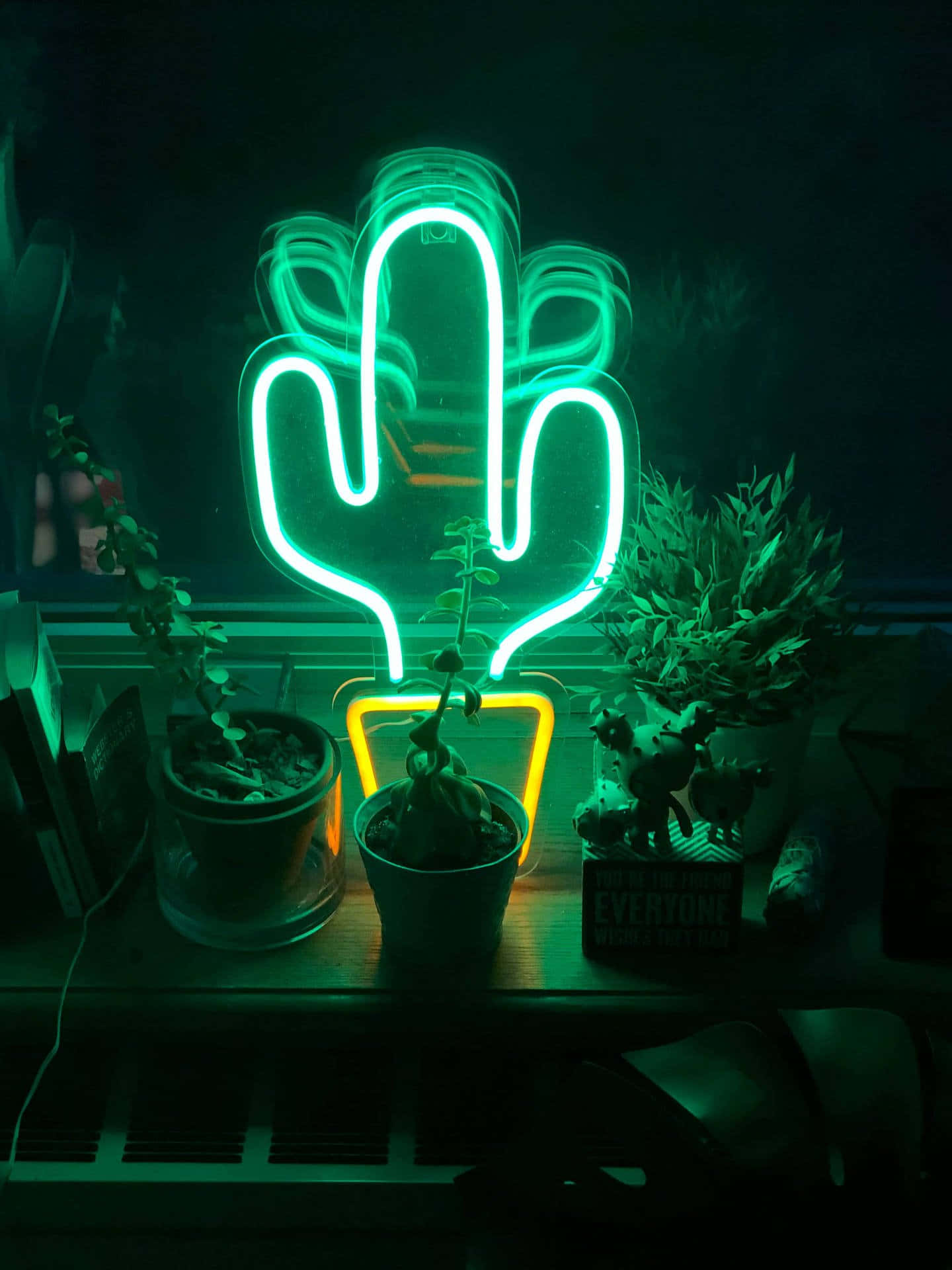 Kaktusformadegröna Led-lampor. Wallpaper