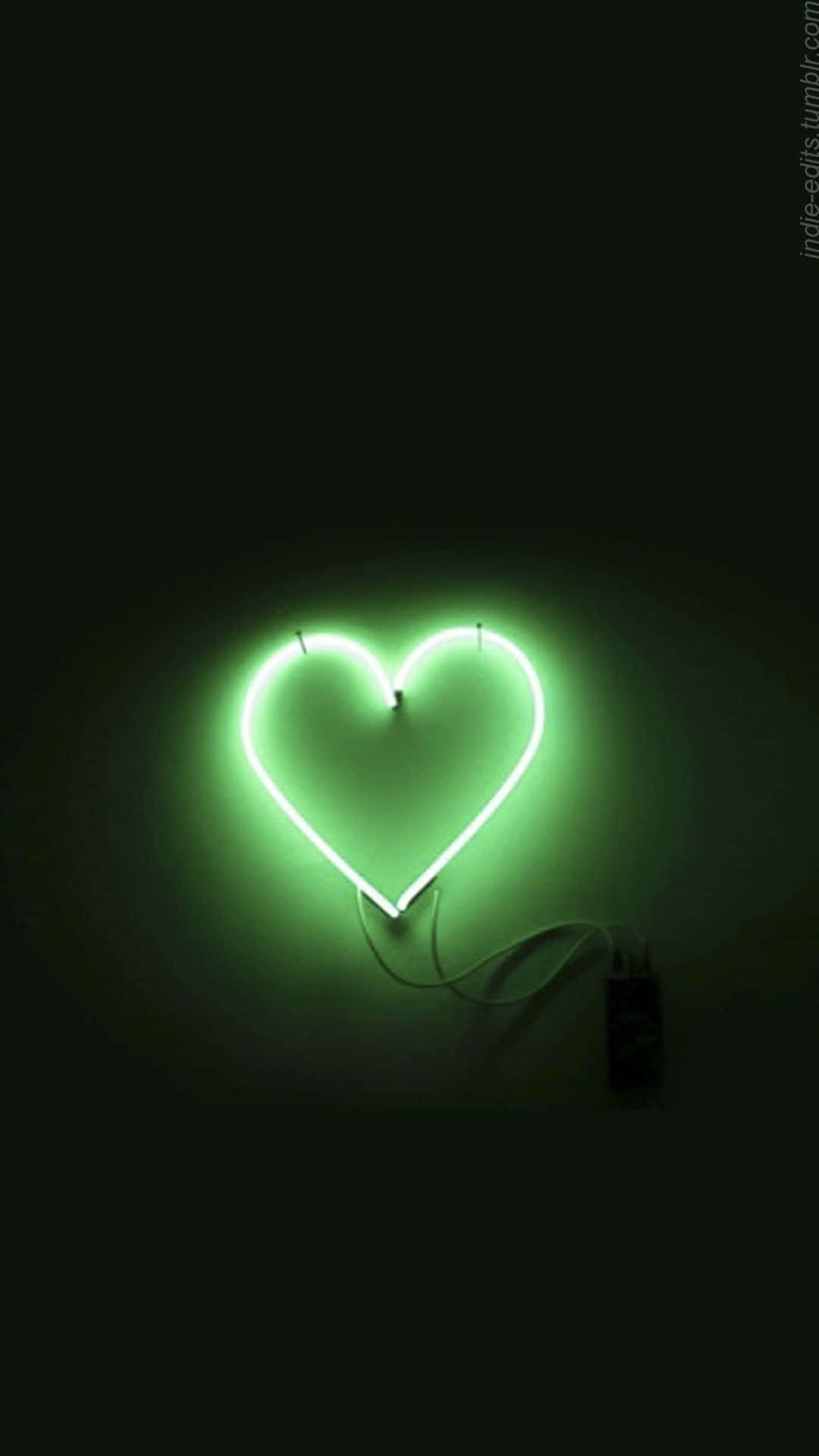 Hjärtformadgrön Led-lampa. Wallpaper