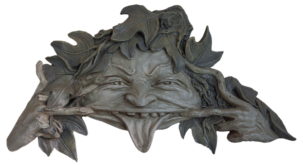 Green Man Leaf Mask Carving PNG