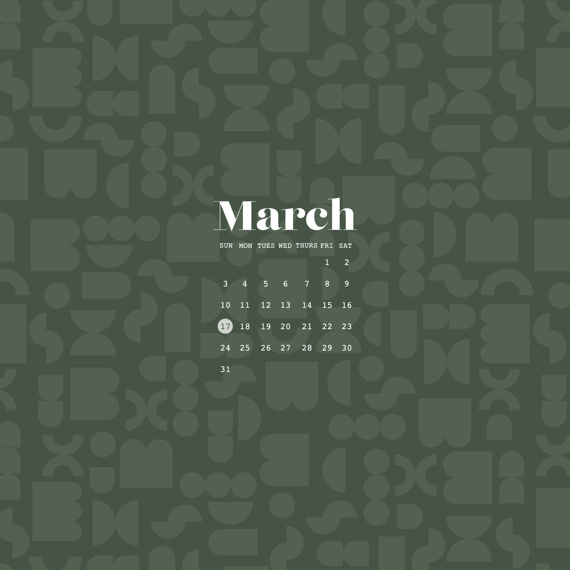Green March Calendar Aesthetic Wallpaper