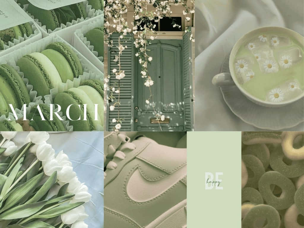 Green March Collage Aesthetic Wallpaper