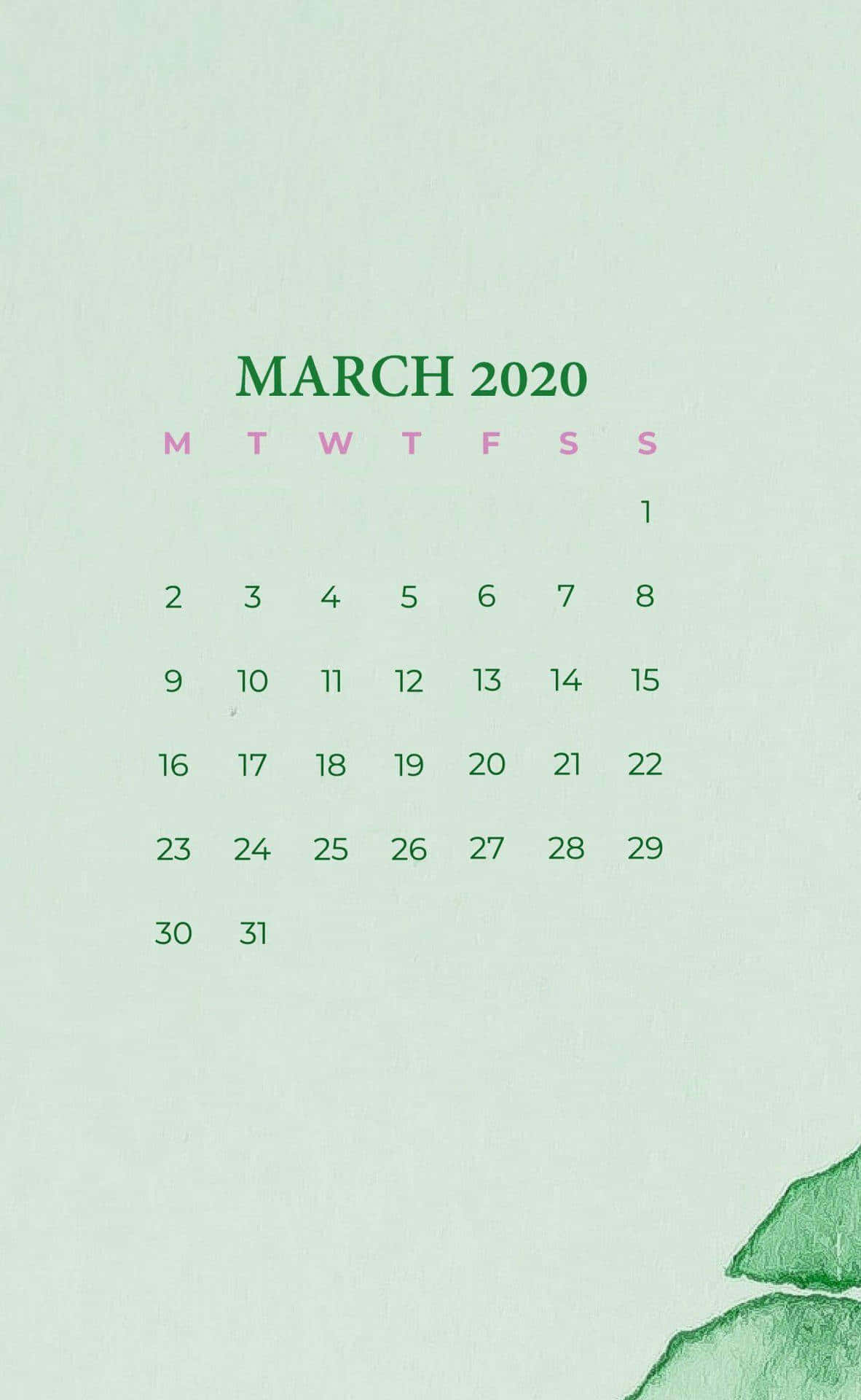Green March2020 Calendar Aesthetic Wallpaper