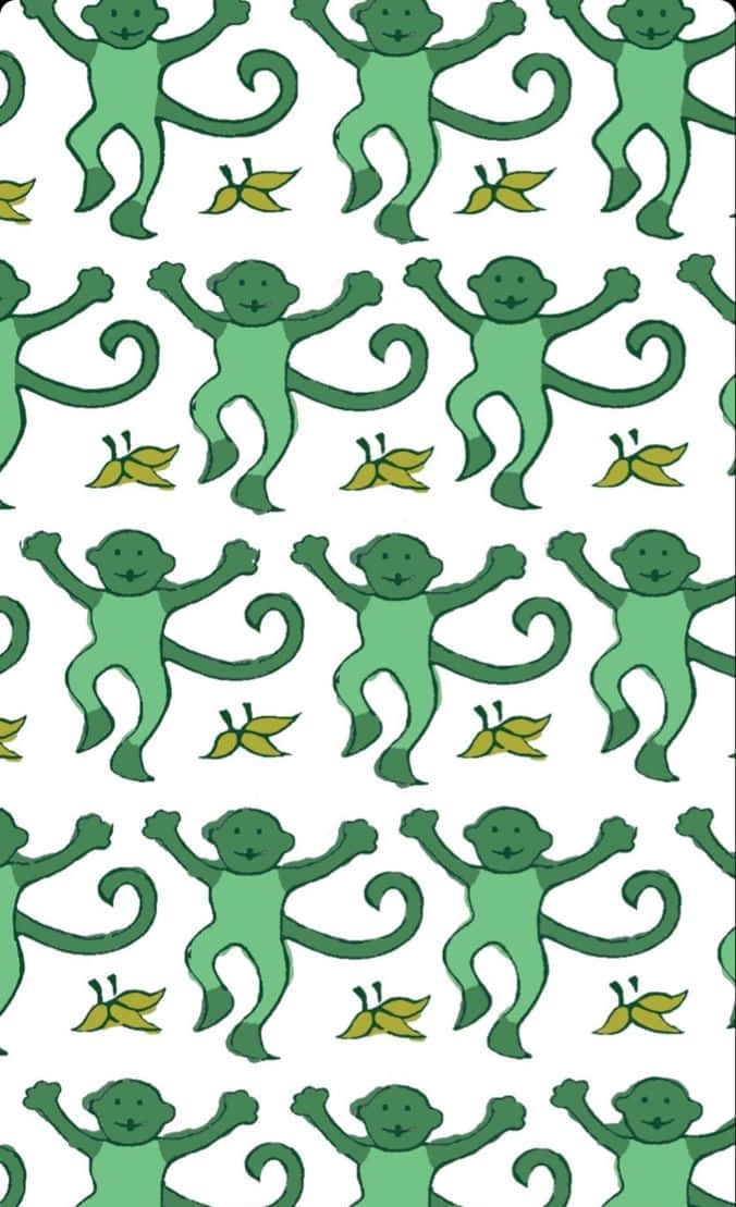 Green Monkey Banana Pattern Wallpaper