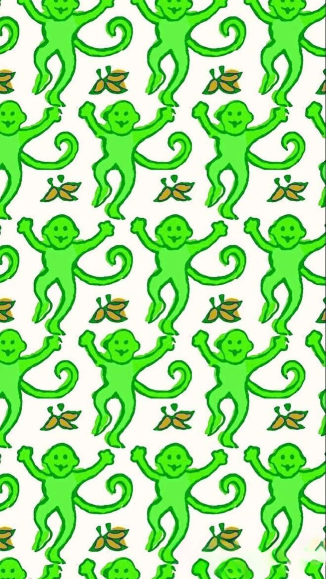 Green Monkey Pattern Preppy Roller Rabbit Wallpaper