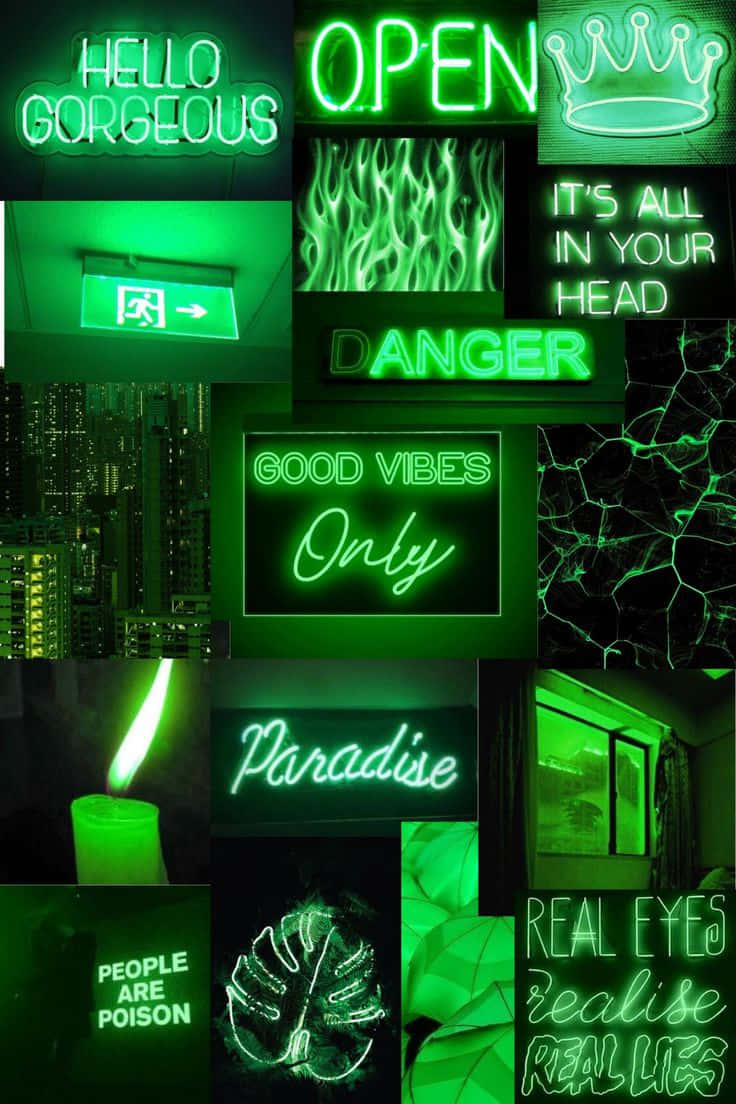Green Neon Aesthetic Collage Wallpaper