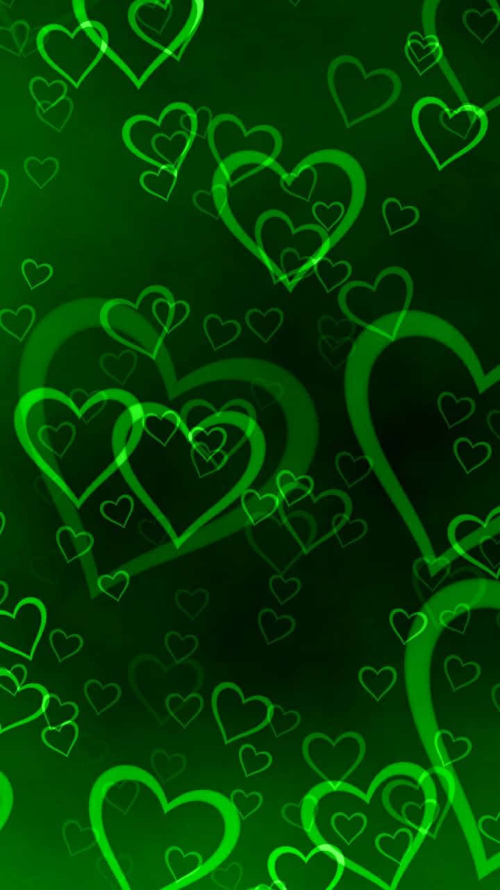 Green Neon Hearts Background Wallpaper