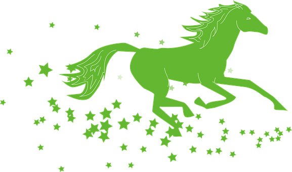 Green Neon Horse Among Stars PNG
