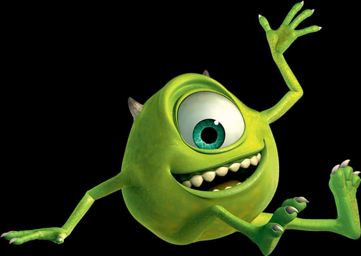 Green One Eyed Monster Waving PNG