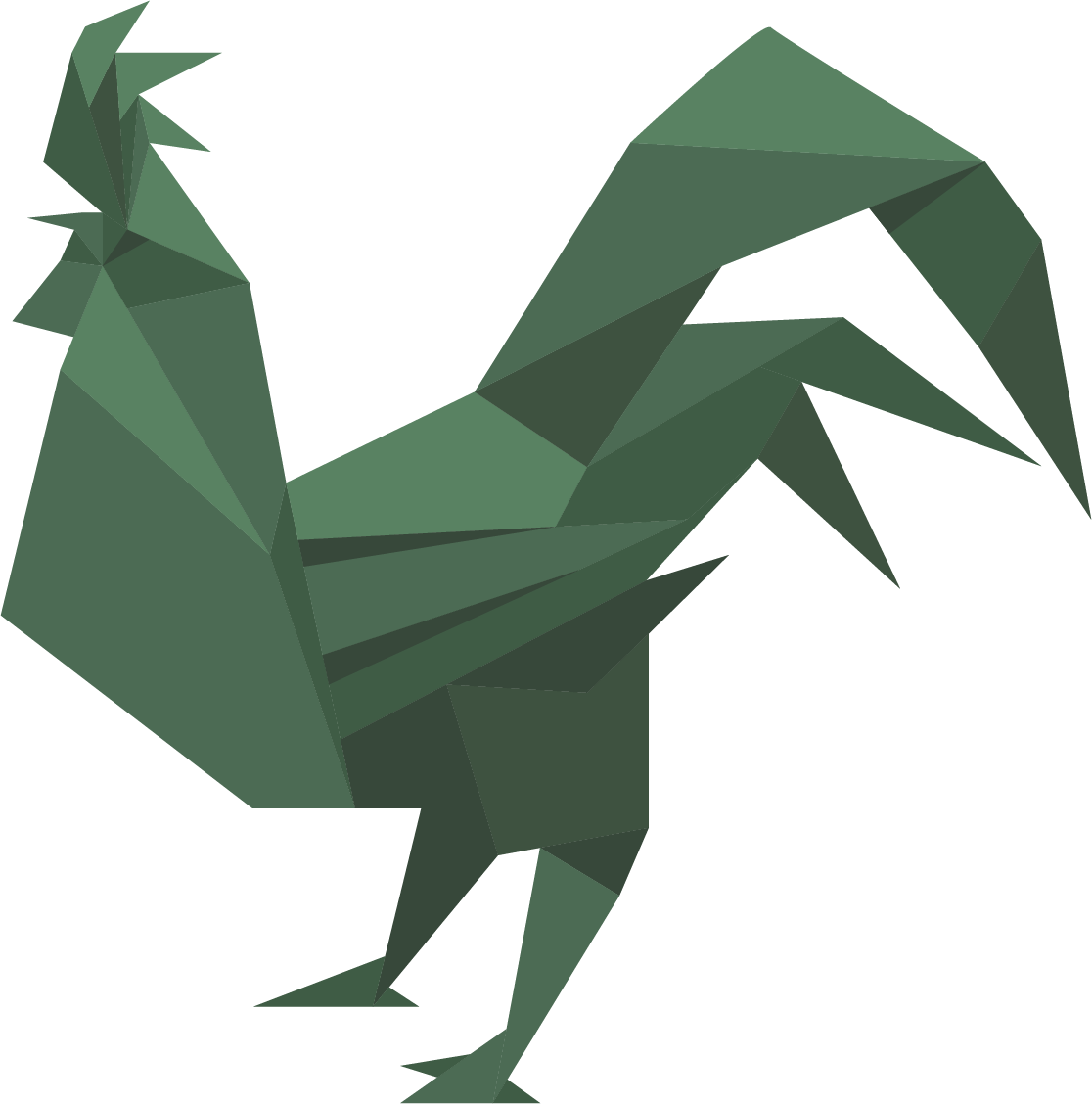 Green Origami Rooster Illustration PNG