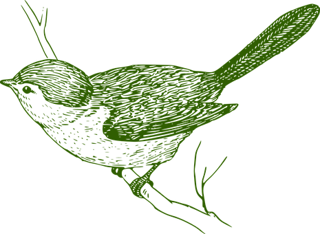 Green Outlined Bird Illustration PNG
