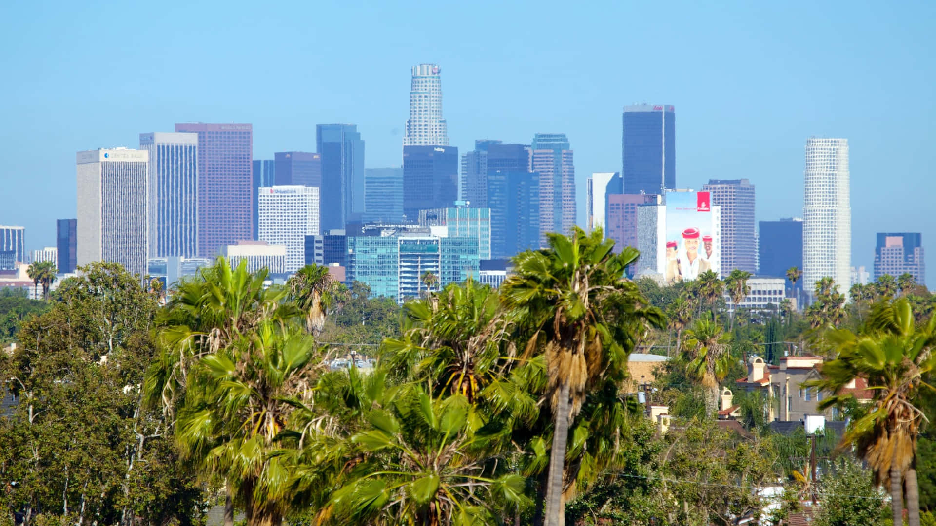 Green Palm Trees Of Los Angeles Skyline Wallpaper