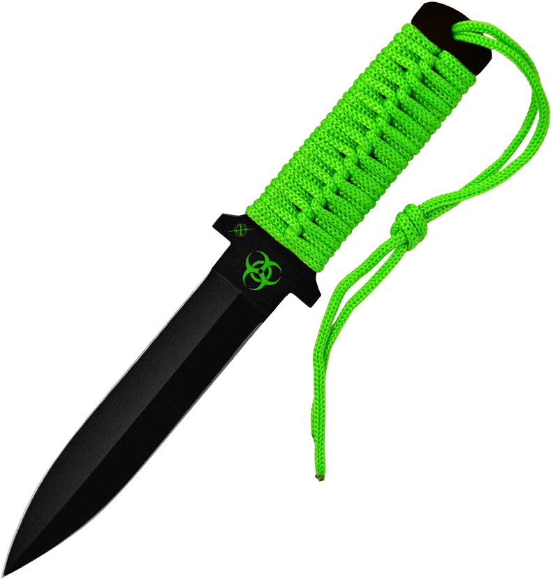 Green Paracord Wrapped Tactical Knife PNG