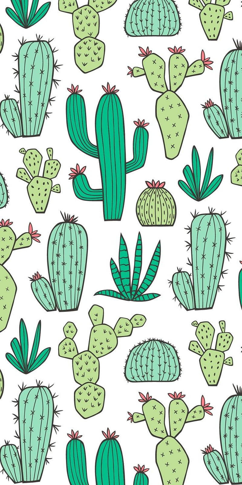 Green Pastel Cactus Pattern Mobile Wallpaper