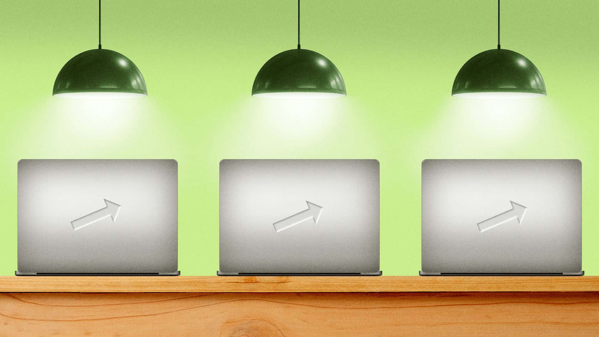 Green Pendant Lights Over Laptops Wallpaper