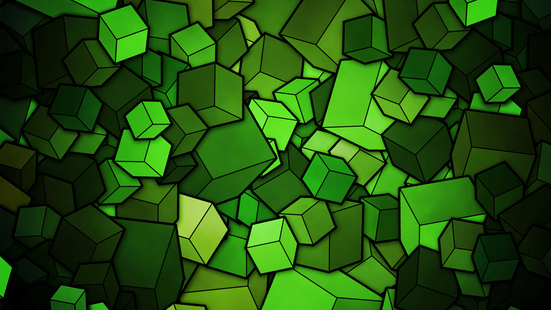 Green Cubes In A Dark Background Wallpaper