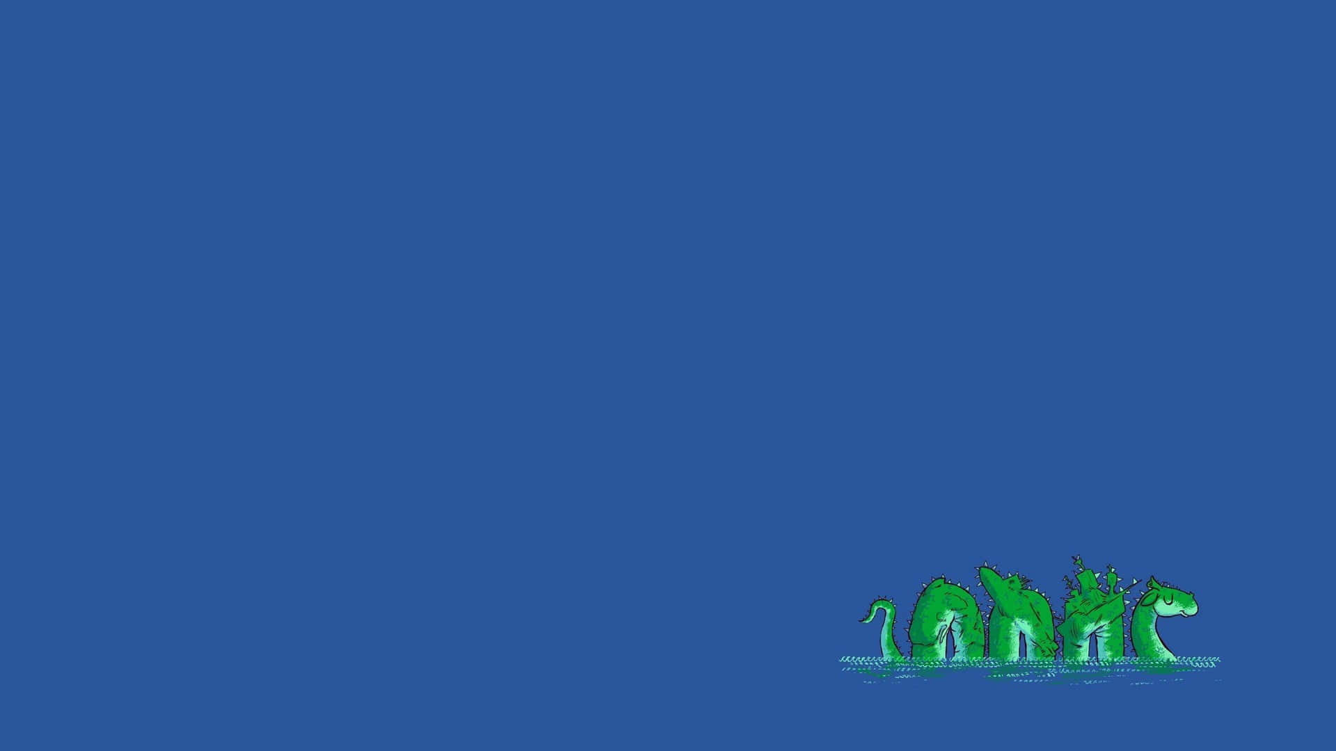 Green Pixel Art Dinosauron Blue Background Wallpaper