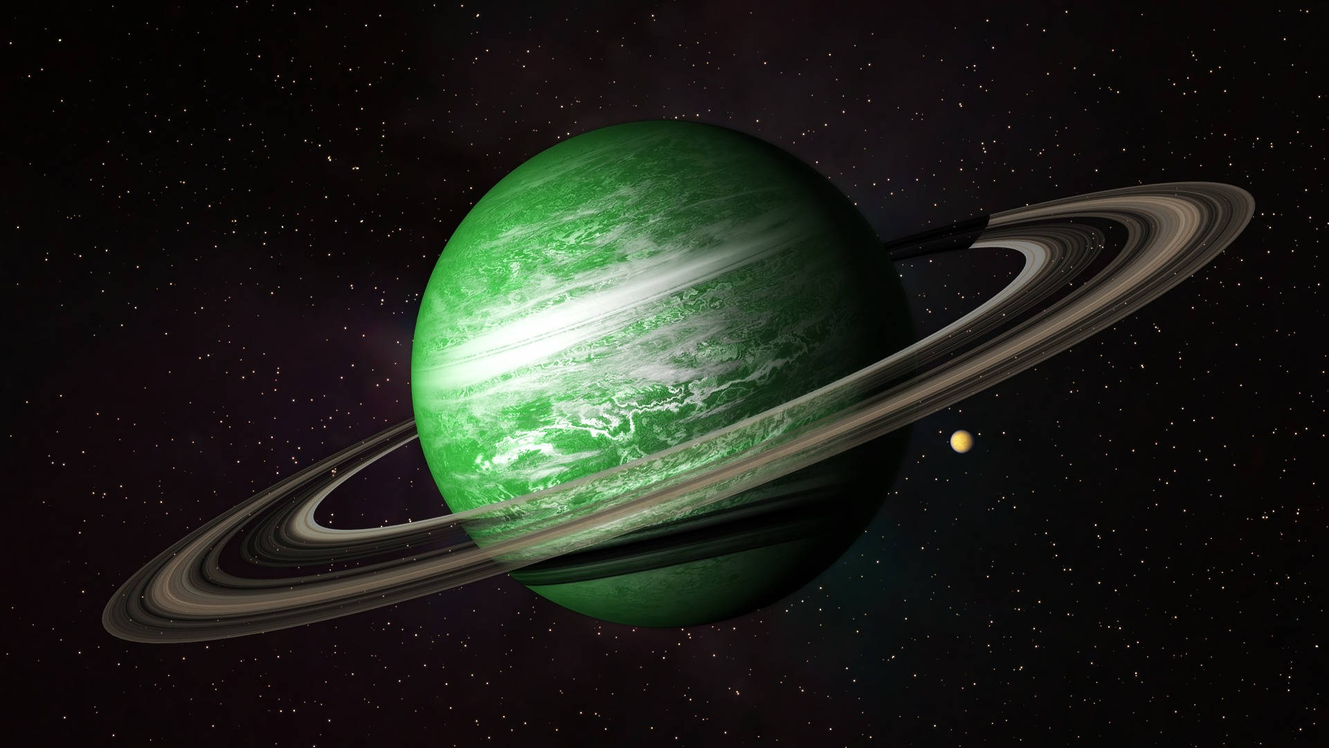 Green Planet With Rings