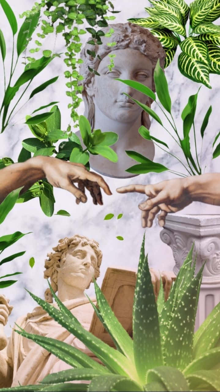 Green Plant Aesthetic Statue Wallpaper