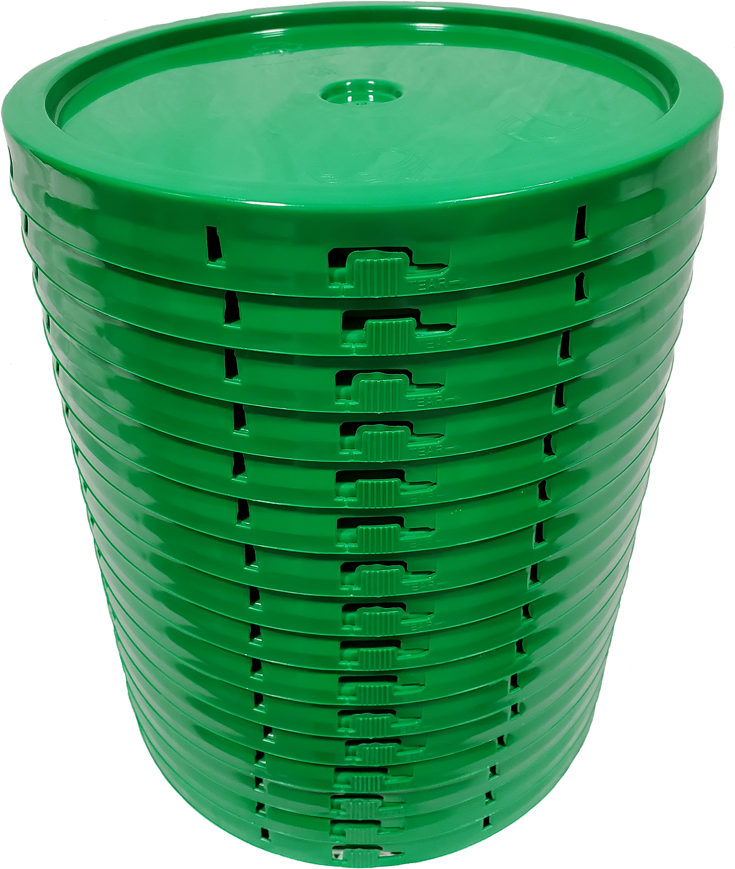 Green Plastic Bucket Lids Stacked PNG