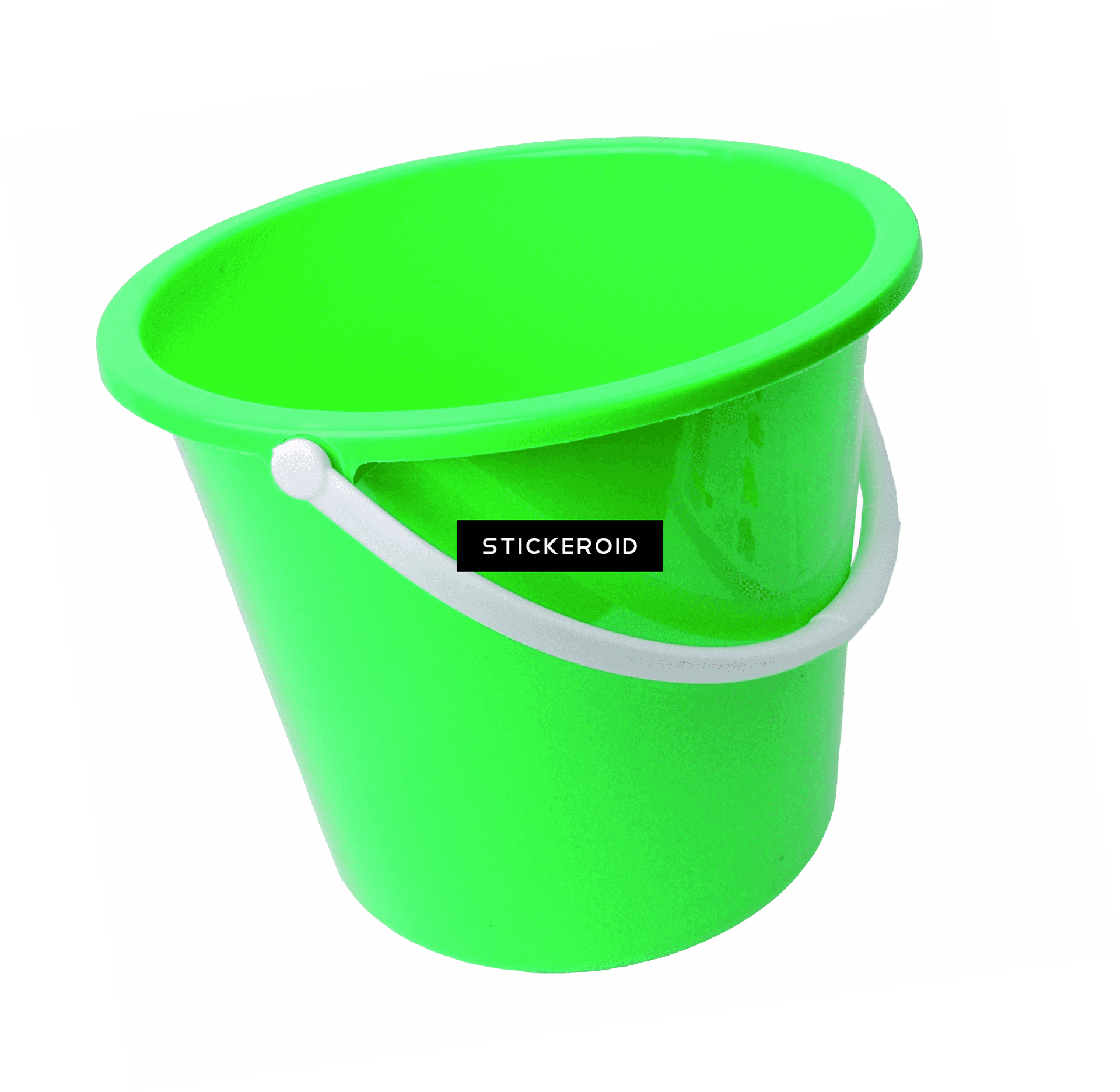 Green Plastic Bucket White Handle PNG