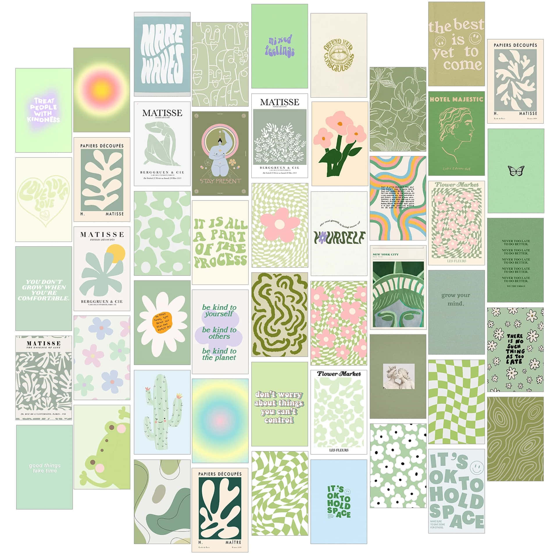 Green Preppy Aesthetic Collage Wallpaper