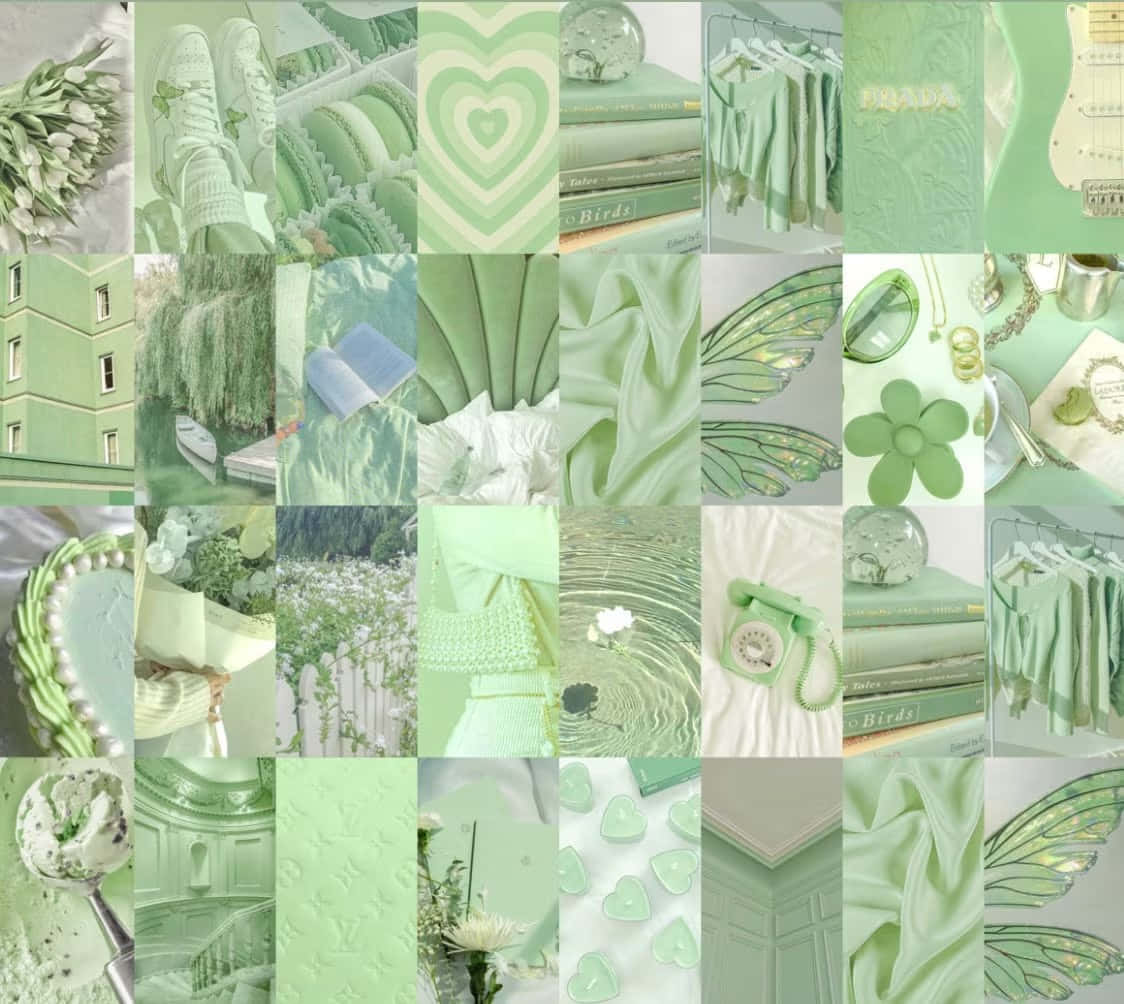 Green Preppy Aesthetic Collage Wallpaper