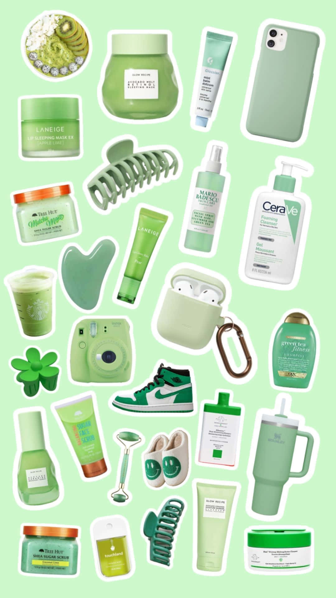 Green Preppy Essentials Collage Wallpaper
