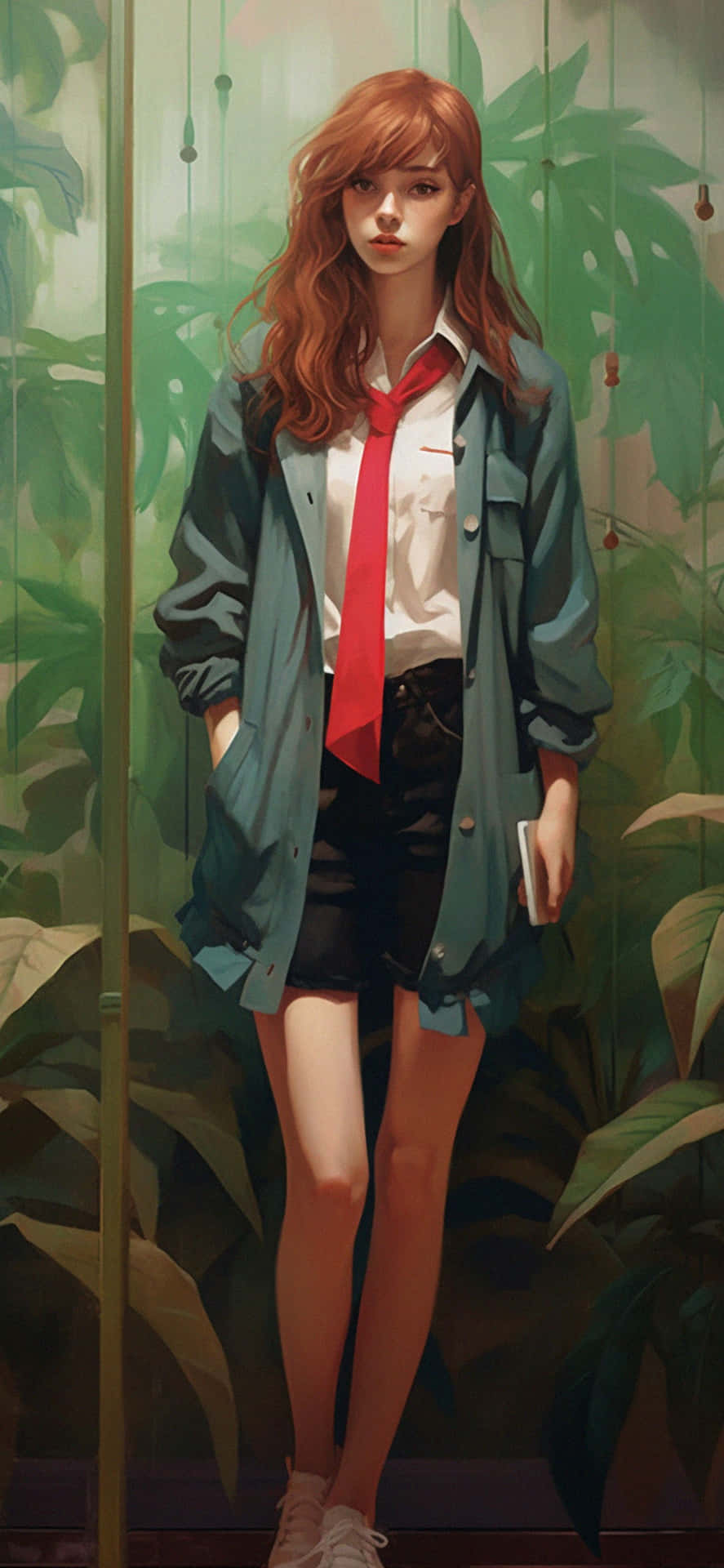 Green Preppy Style Anime Girl Wallpaper