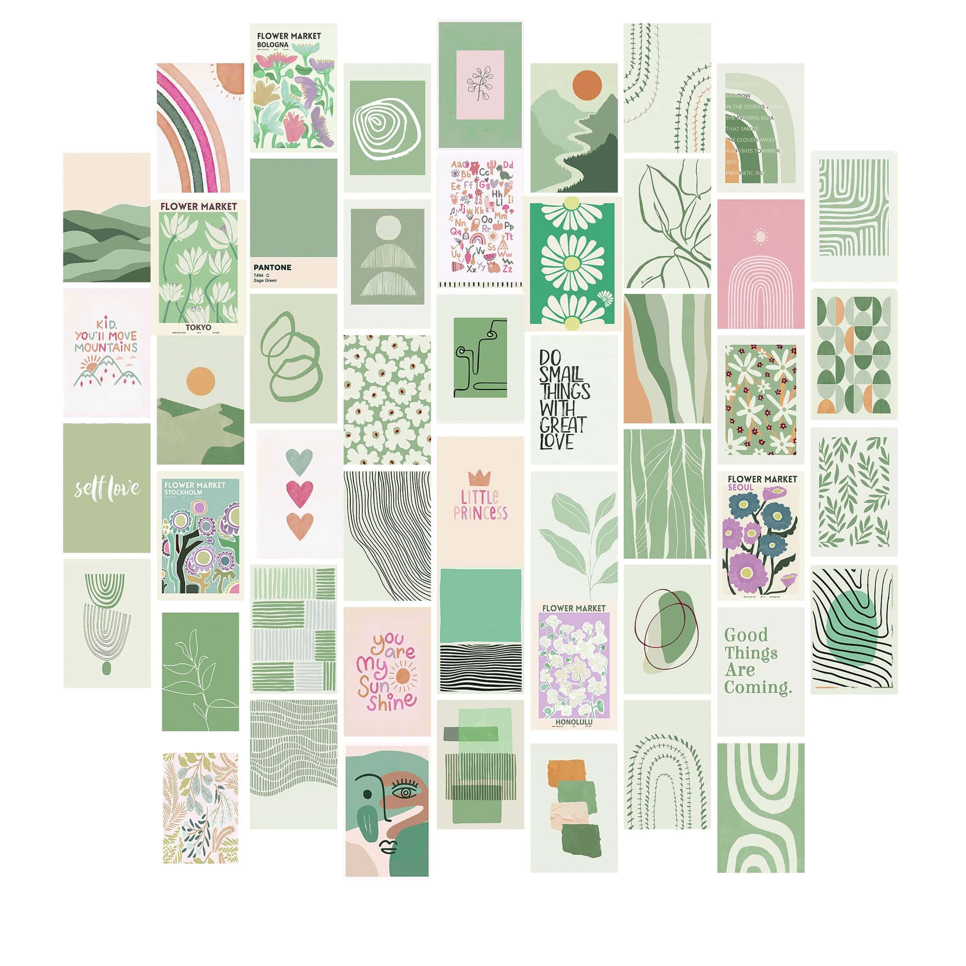 Green Preppy Style Collage Wall Art Wallpaper