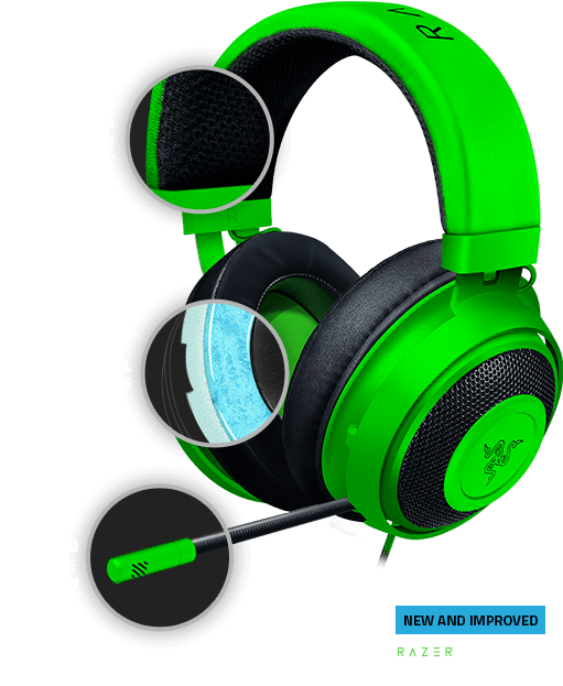 Green Razer Kraken Headphones Features PNG