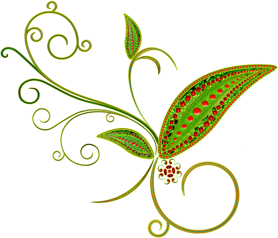 Green Red Floral Ornament Design PNG