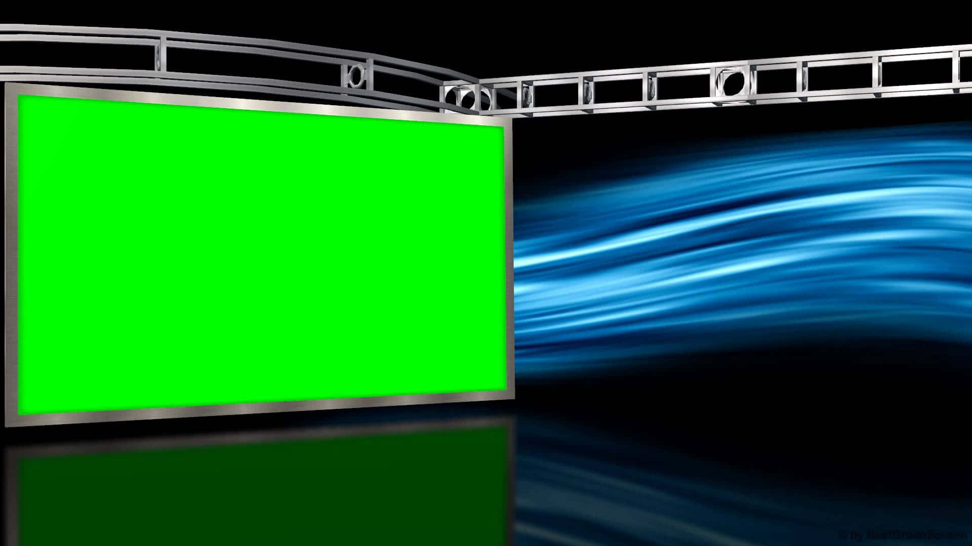 a green screen with a blue background