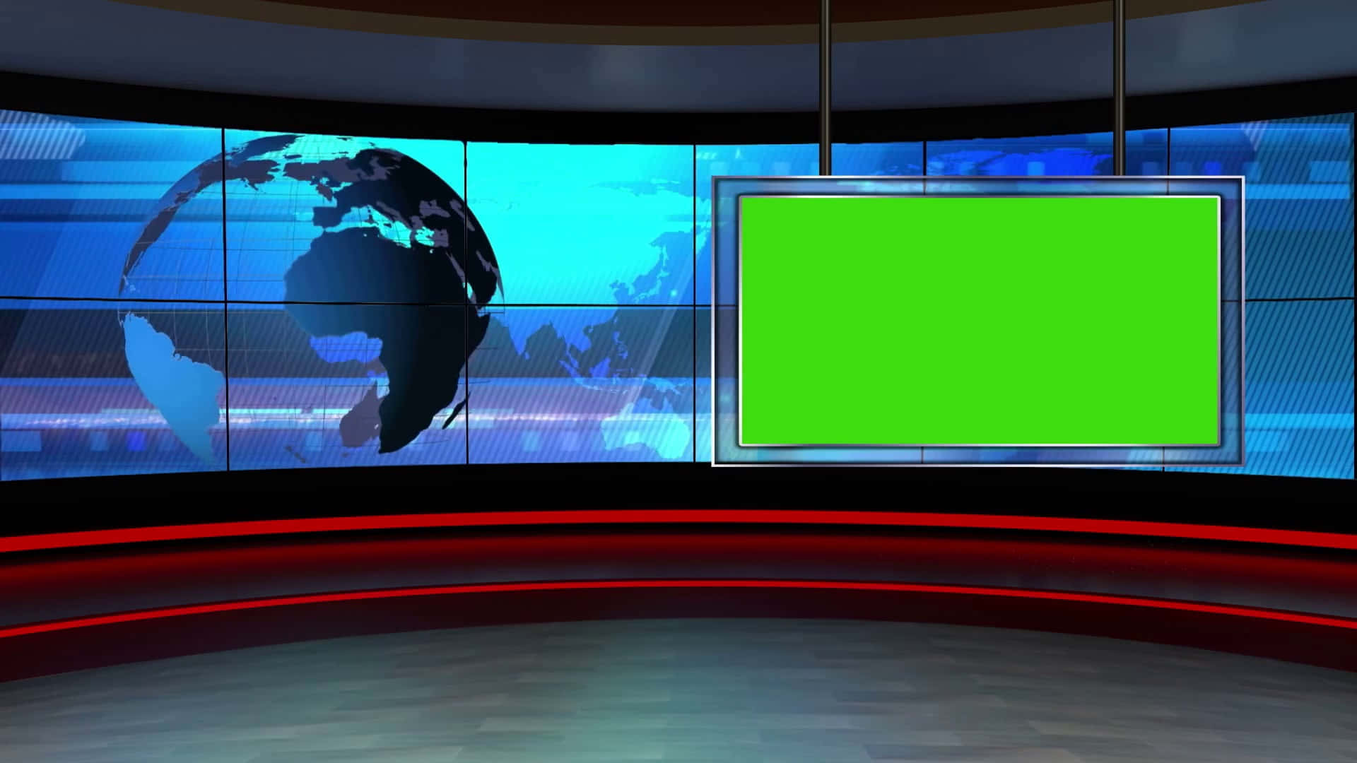 a news studio with a green screen