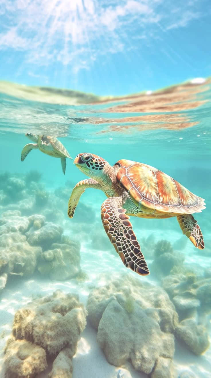 Green Sea Turtle Underwater Swim Wallpaper
