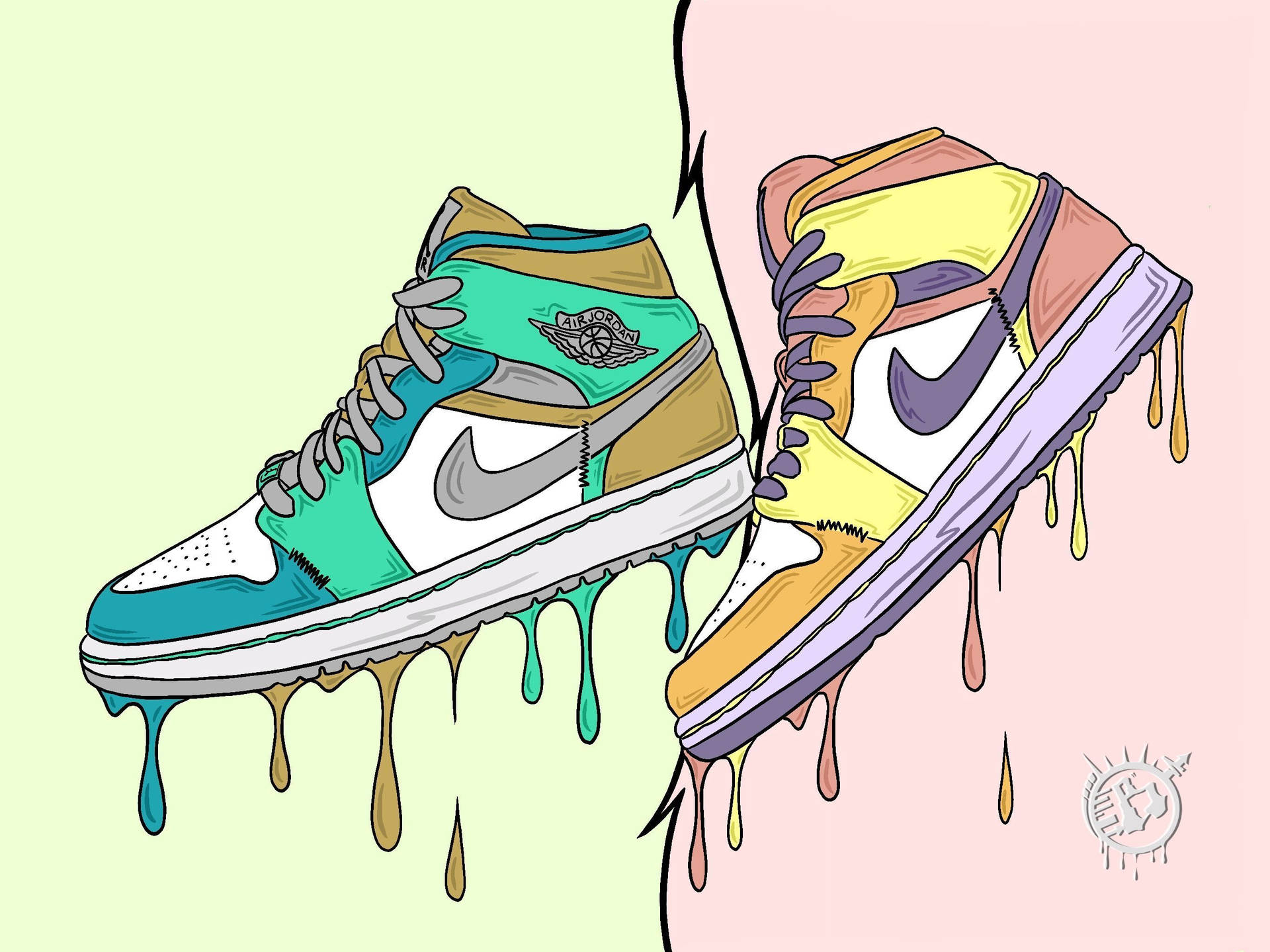 A Pair Of Sneakers With Colorful Drips On Them Wallpaper