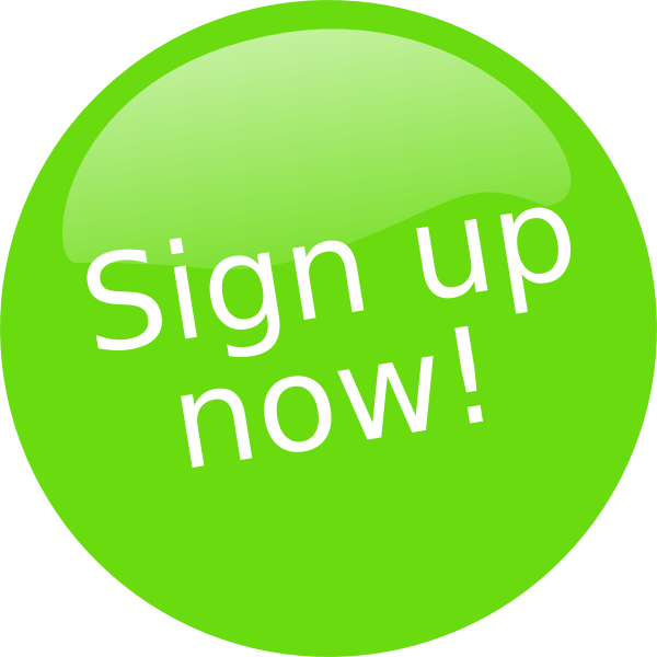 Green Sign Up Now Button PNG — A bright green glossy circular button with white text reading 'Sign up now!' against a white background.