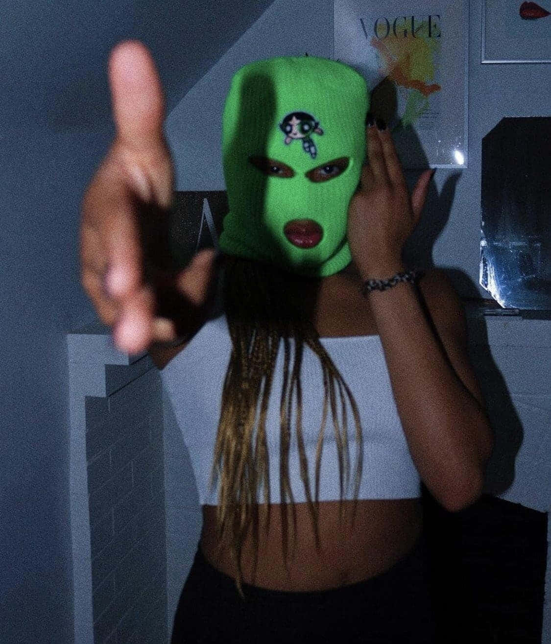 Green Ski Mask Fashion Pose Wallpaper