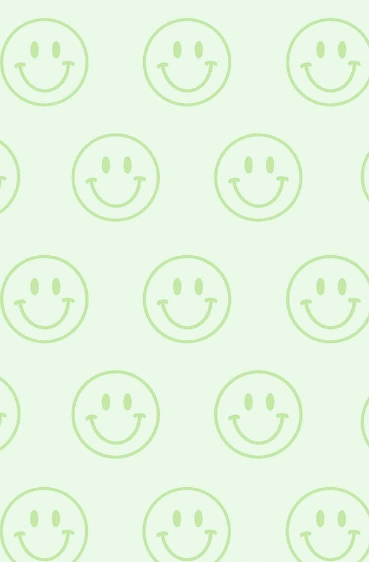 Green Smiley Face Pattern Background Wallpaper