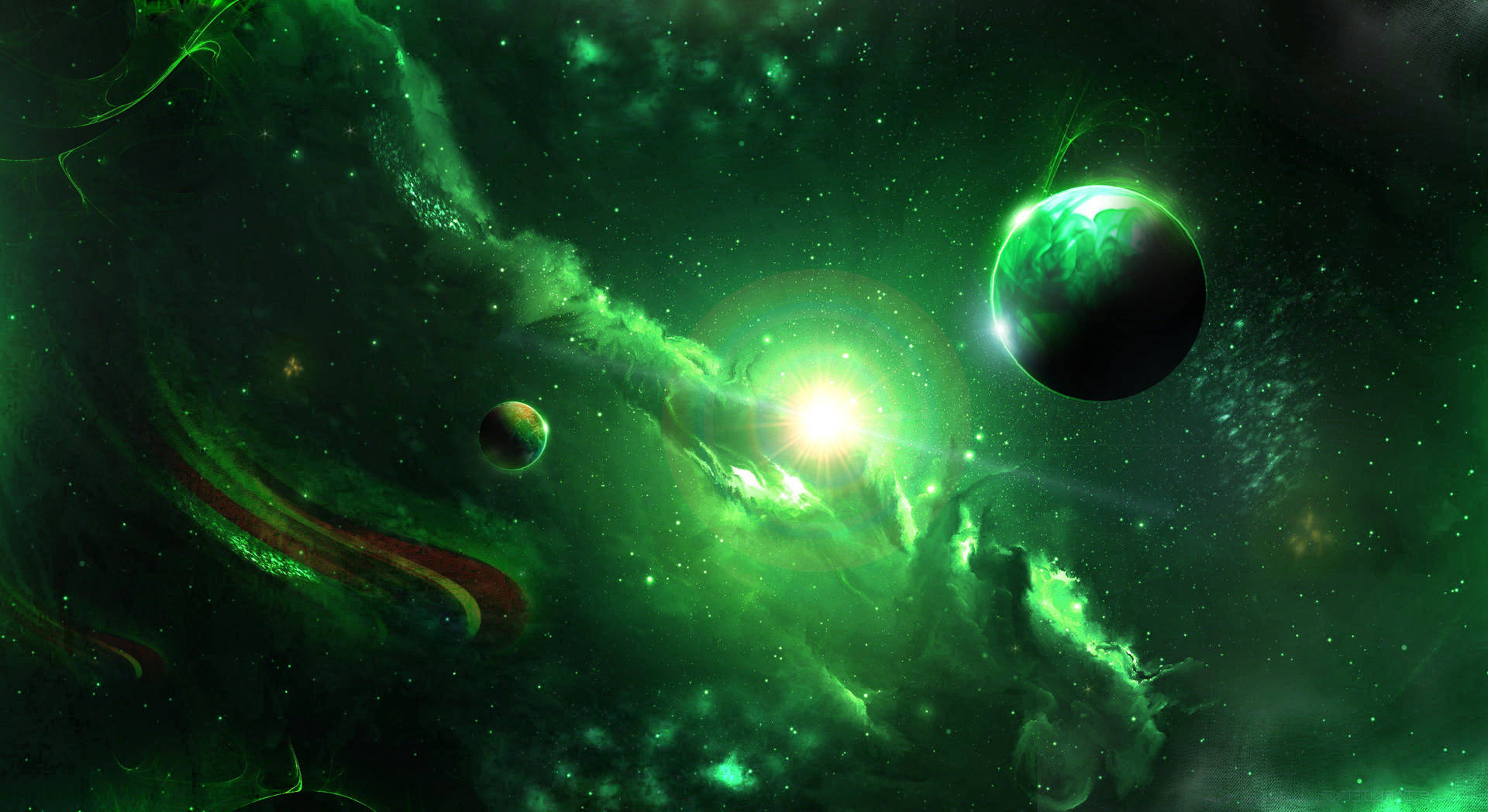 Green Space Planets And Sun Wallpaper