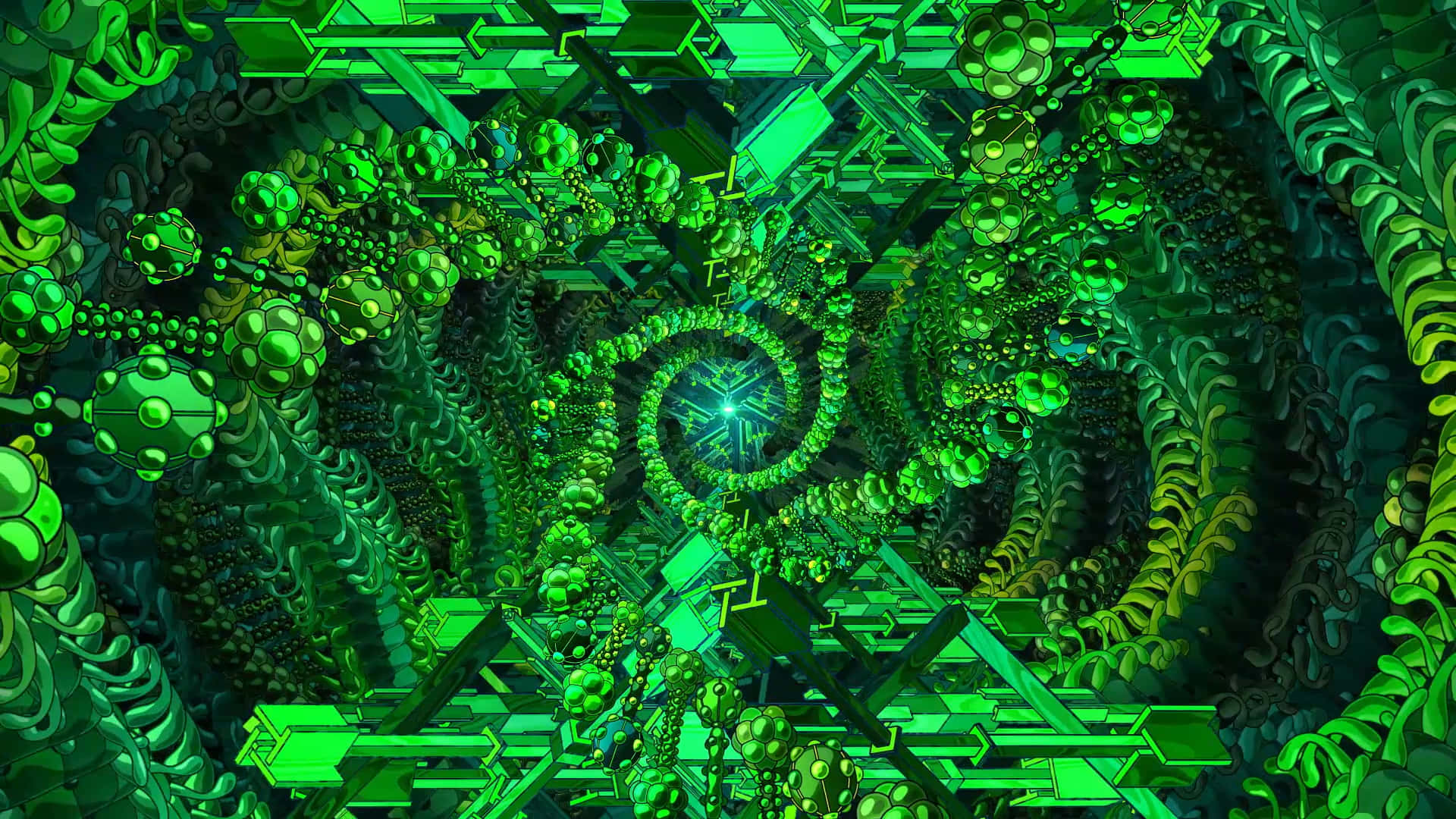 Green Spiral Objects In The Disjointed Video Wallpaper