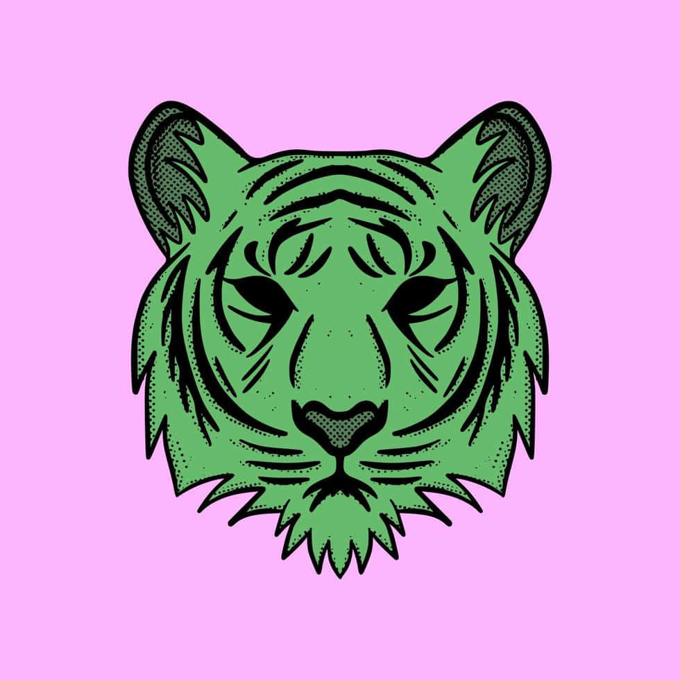 Green Tiger Illustration_ Pink Background Wallpaper