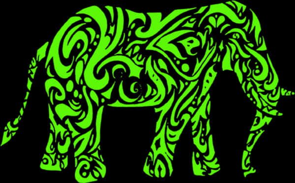 Green Tribal Elephant Artwork PNG