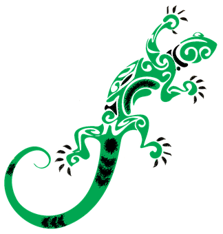 Green_ Tribal_ Lizard_ Artwork PNG