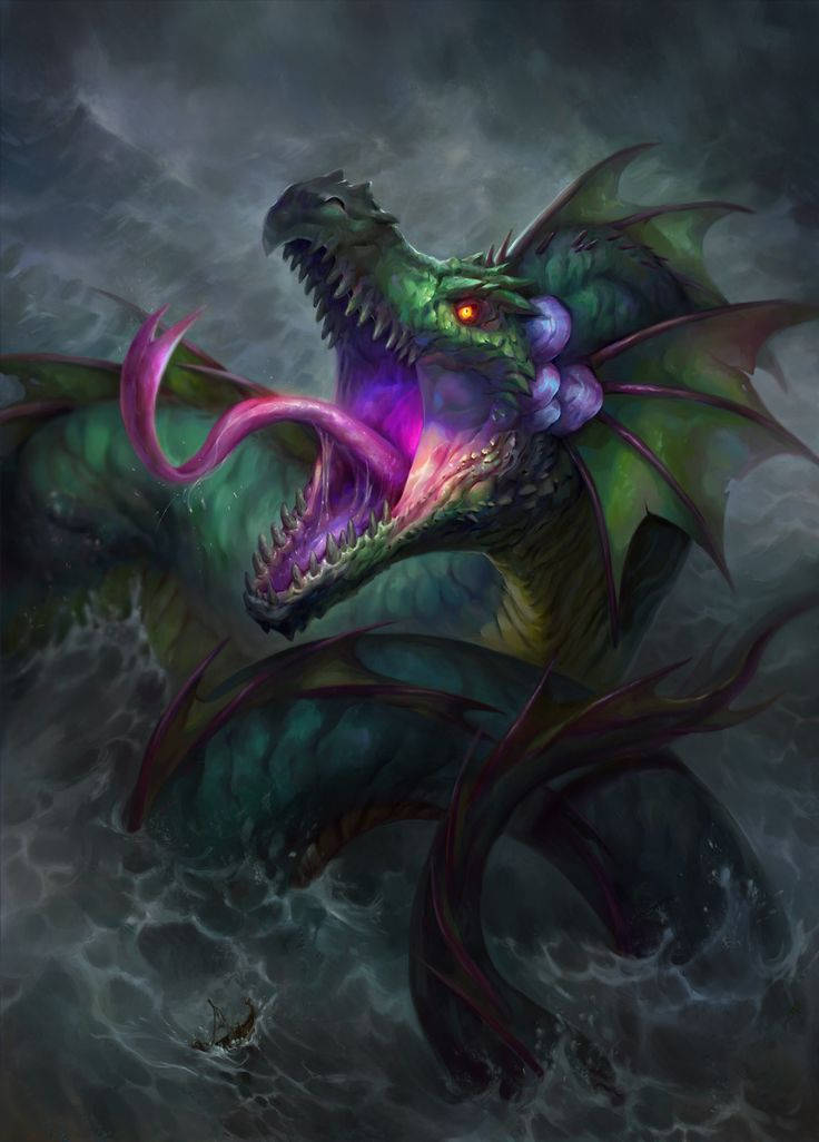 Green Water Dragon With Purple Tongue Wallpaper