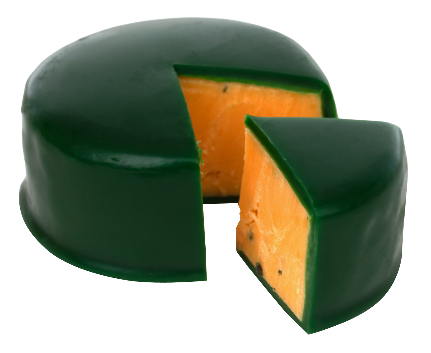Green Waxed Gouda Cheese Wheeland Wedge PNG