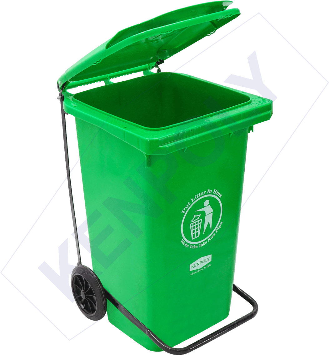 Green Wheeled Trash Bin PNG